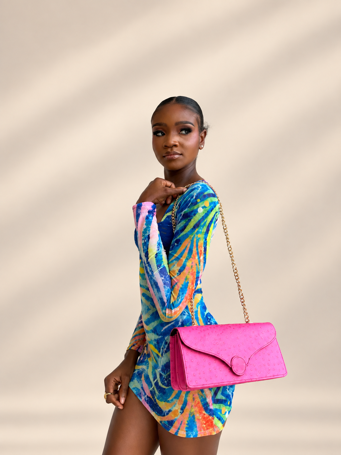 Vela - Pink Ostrich-Embossed Leather - Image 2